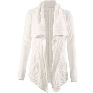 CAbi White Cable Knit Big Collar Sweater